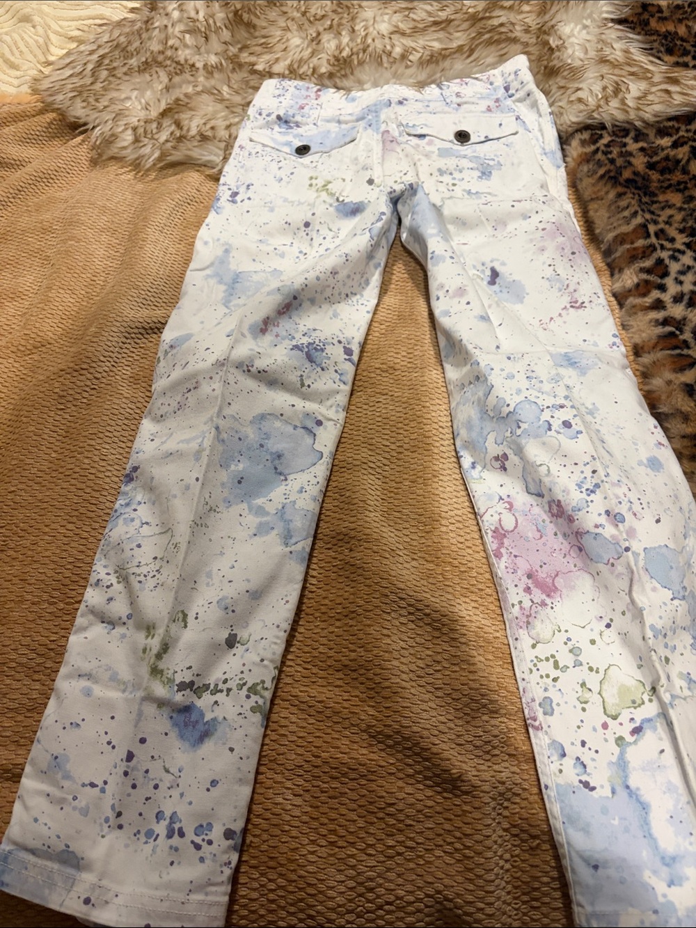 Anthropologie White Paint-Splatter Wanderer pants